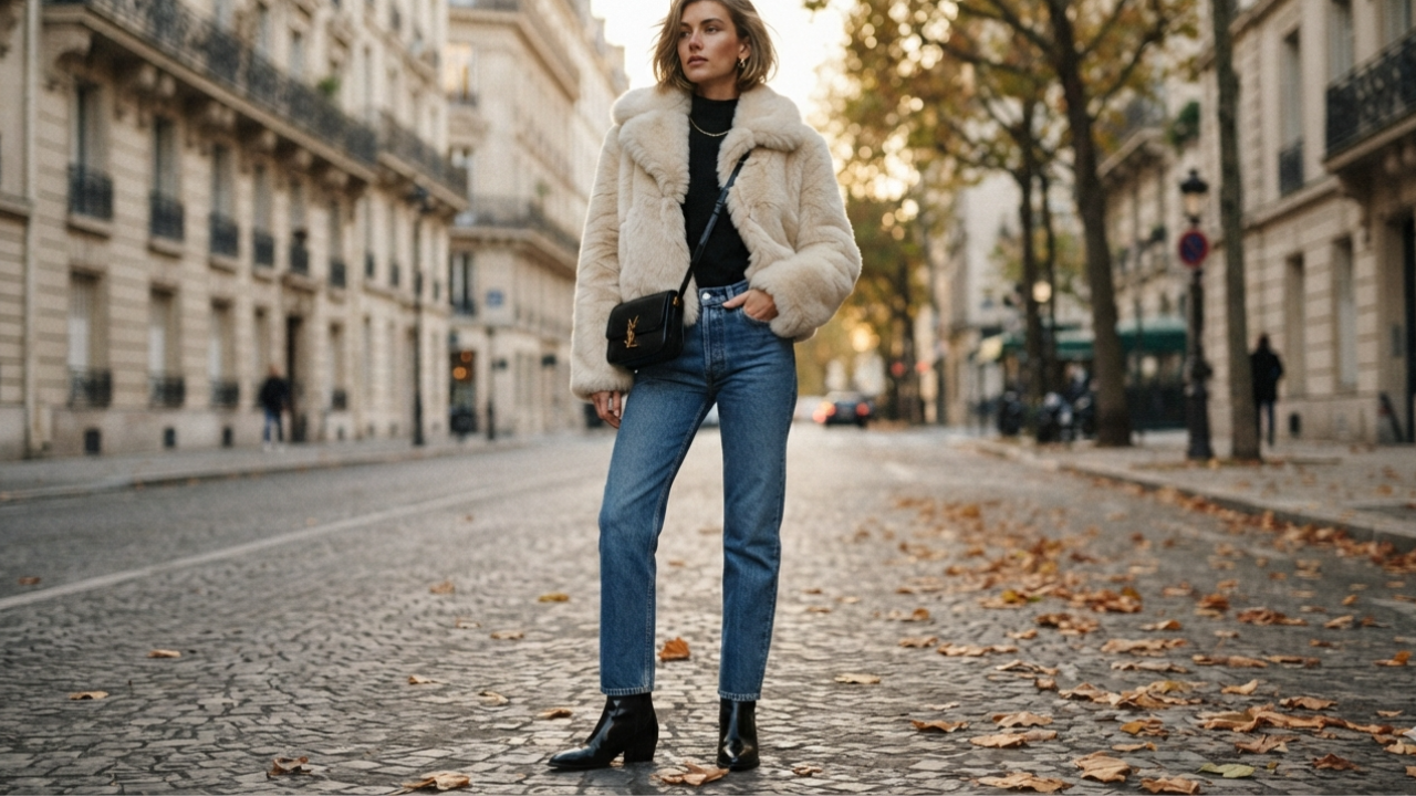 Hailey Bieber Fur Trim Jacket